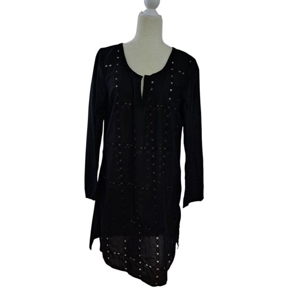 Old Navy Women's Black Eyelet Tunic Cover Top Travel Sz Large